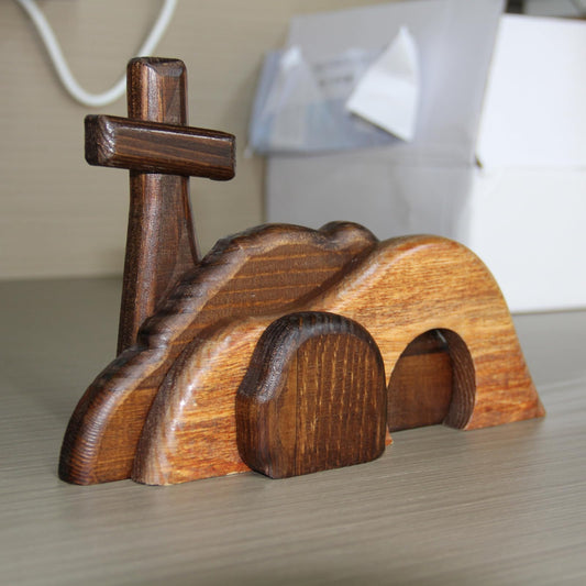 Wooden Empty Tomb Easter Scene and Cross