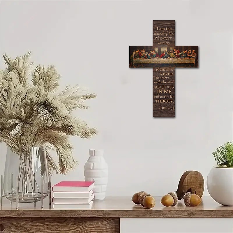 Last Supper Bible Scripture Wooden Cross Wall Decoratio