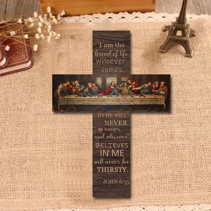 Last Supper Bible Scripture Wooden Cross Wall Decoratio
