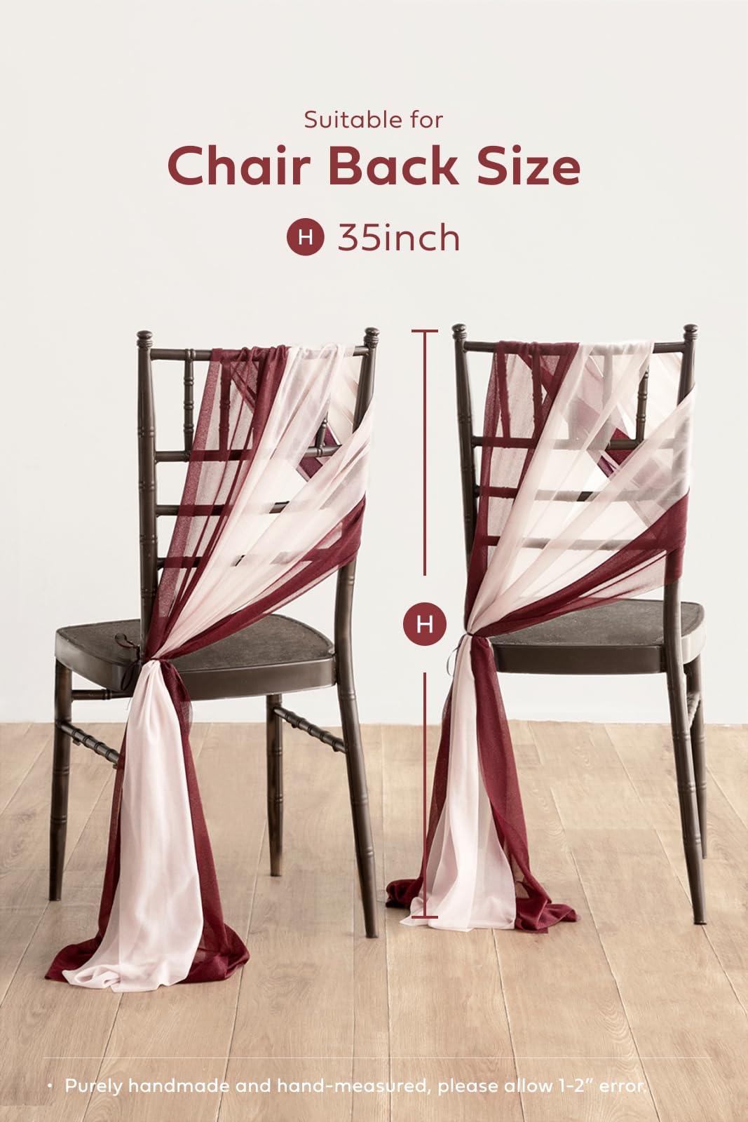 Wedding Chiffon Chair Sashes Cover Aisle Decorations Draping Fabric Wrinkle-Free with Tie