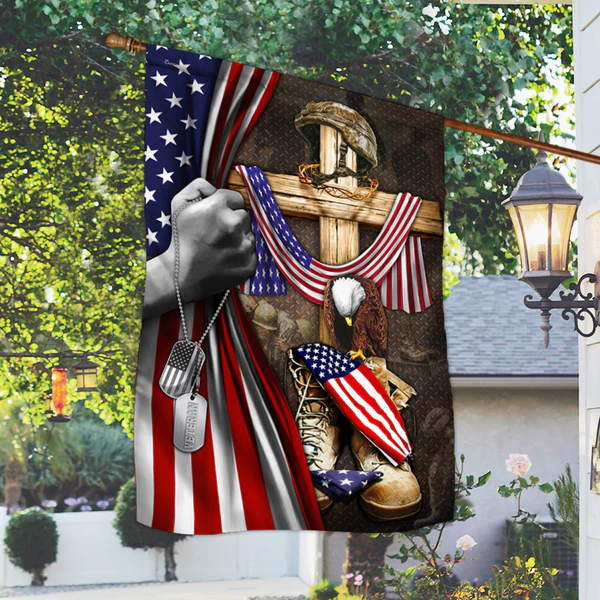 U.S. Veteran Memorial Flag with Christian Cross ✝️