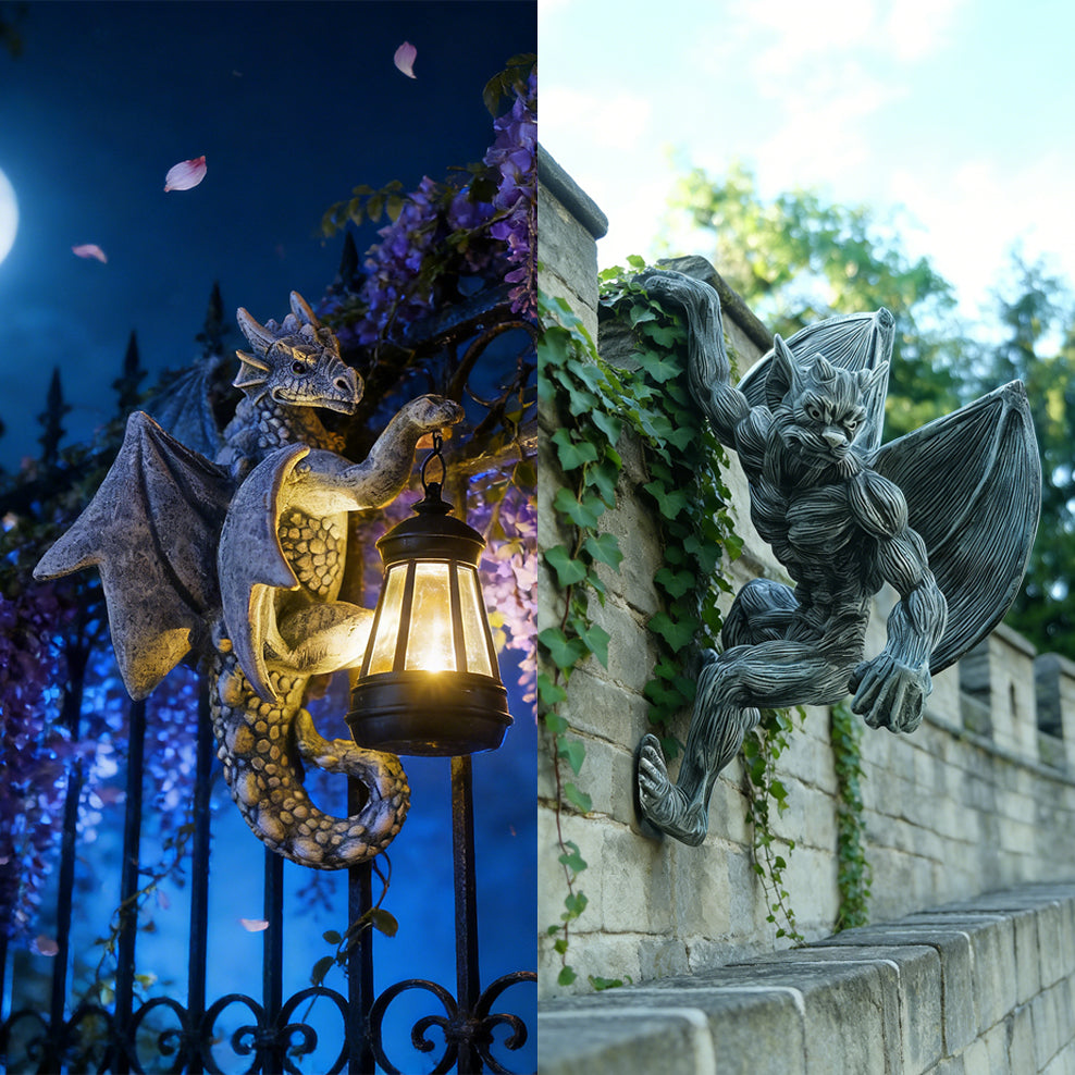 Mythical Garden Guardians β Dragon Lantern & Gargoyle Statue