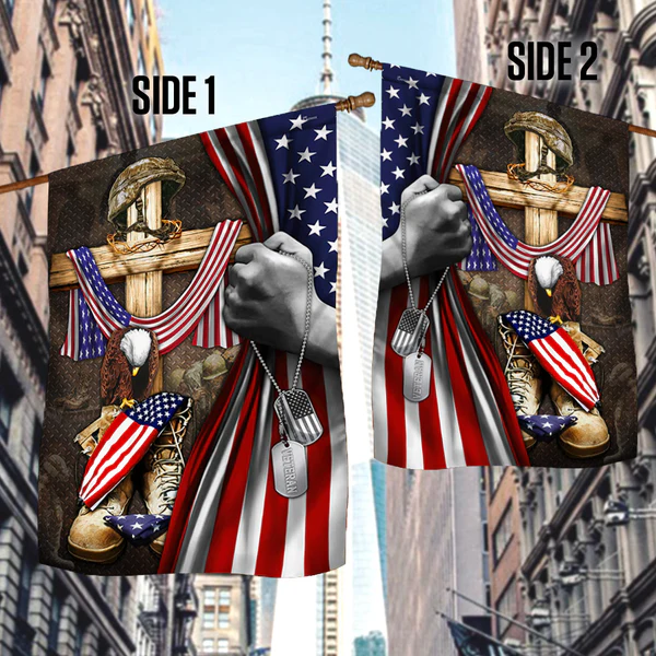 U.S. Veteran Memorial Flag with Christian Cross ✝️