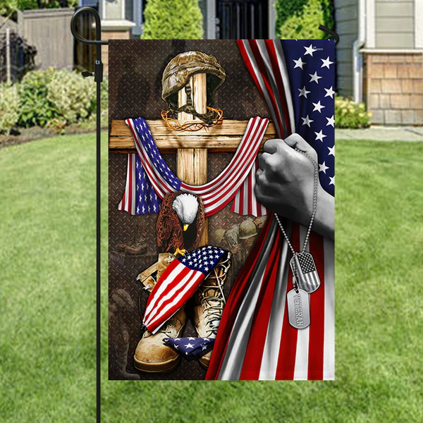 U.S. Veteran Memorial Flag with Christian Cross ✝️