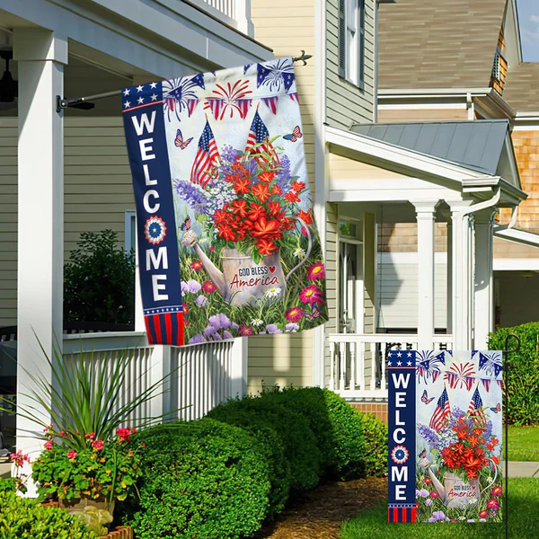đ¸ Floral Patriotic Garden Banner for Independence Day