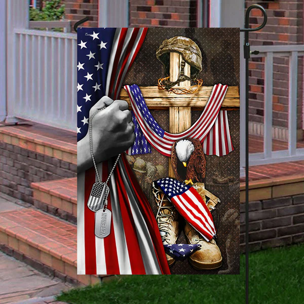 U.S. Veteran Memorial Flag with Christian Cross ✝️