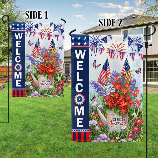 đ¸ Floral Patriotic Garden Banner for Independence Day