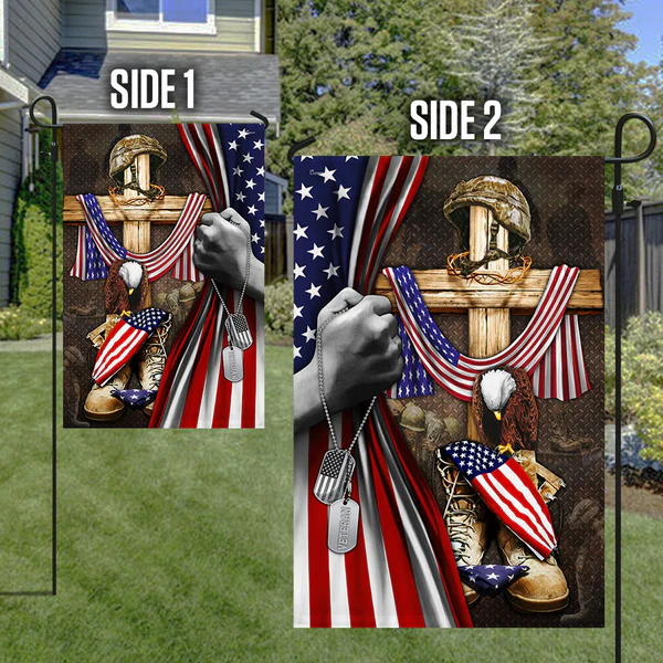 U.S. Veteran Memorial Flag with Christian Cross ✝️