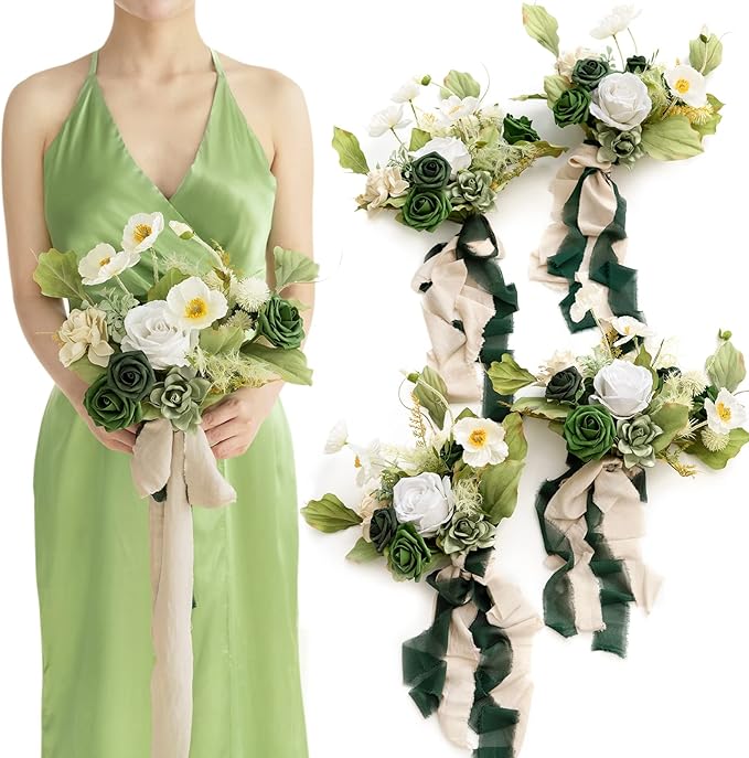 Artificial Flowers Burgundy & Navy Blue Bridesmaid Bouquet Set of 4