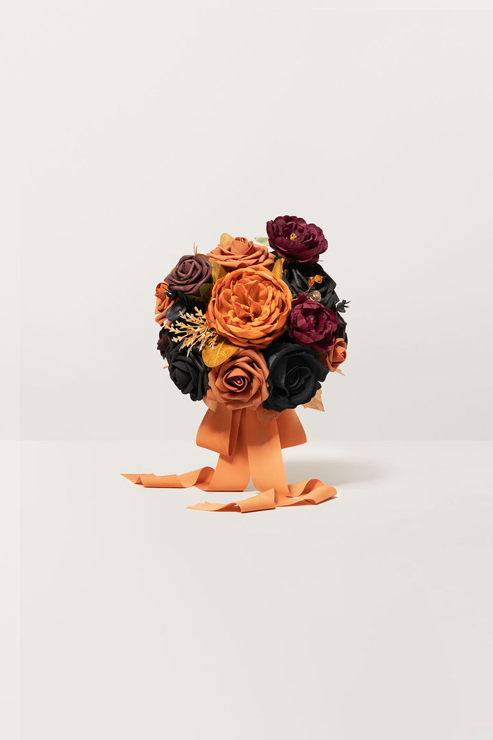 🎀Round Bridesmaid Bouquets in Black & Pumpkin Orange