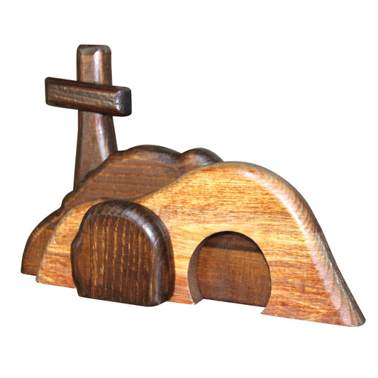 Wooden Empty Tomb Easter Scene and Cross