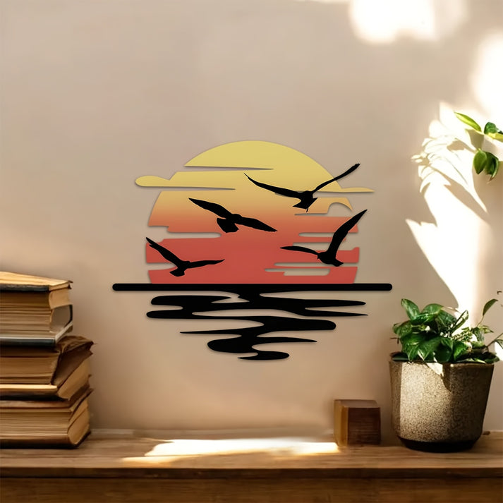 🌞Colorful Sunset Seagull Sparkle Metal Wall Art