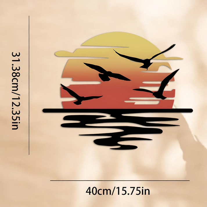 🌞Colorful Sunset Seagull Sparkle Metal Wall Art