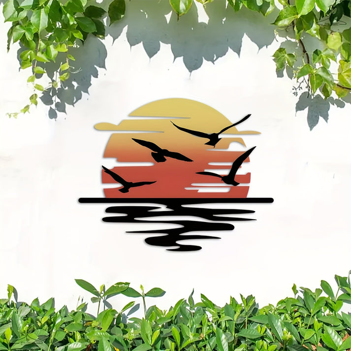 🌞Colorful Sunset Seagull Sparkle Metal Wall Art