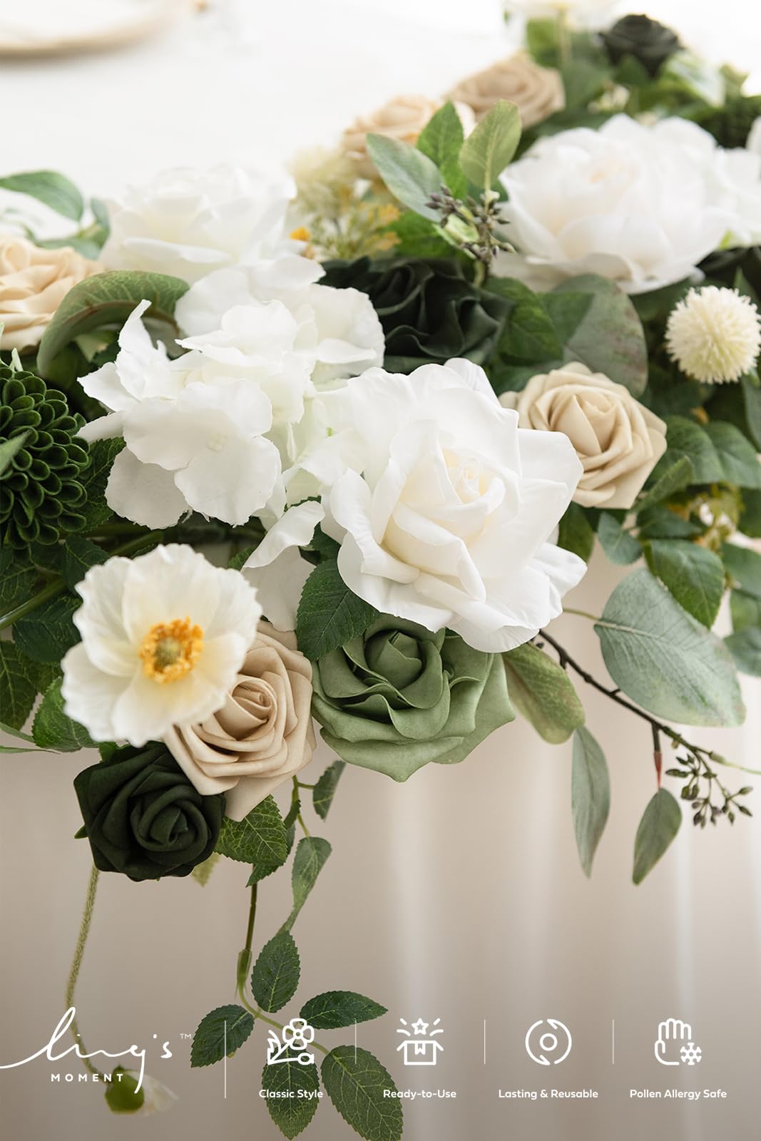 🍃Green Artificial Flower Garland Floral Swags Centerpieces White Wedding Arch Flower