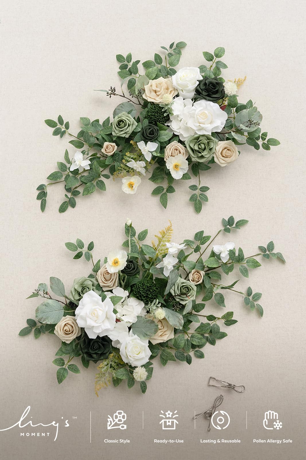 🍃Green Artificial Flower Garland Floral Swags Centerpieces White Wedding Arch Flower