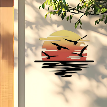 🌞Colorful Sunset Seagull Sparkle Metal Wall Art