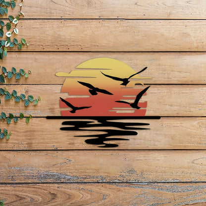 🌞Colorful Sunset Seagull Sparkle Metal Wall Art