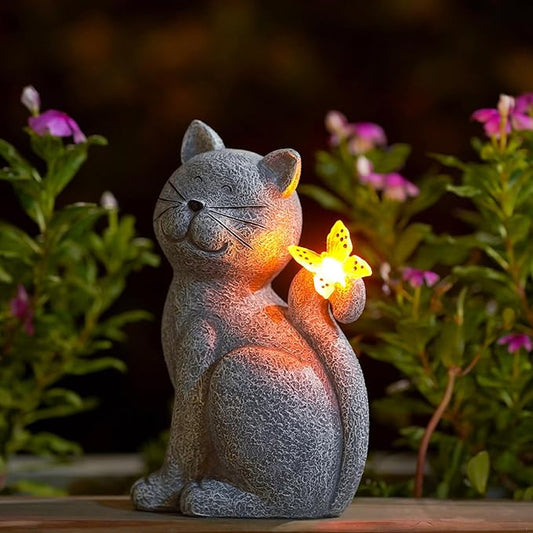 🌼 Handcrafted Solar Garden Cat 🐾 – Whimsical Outdoor Decoration