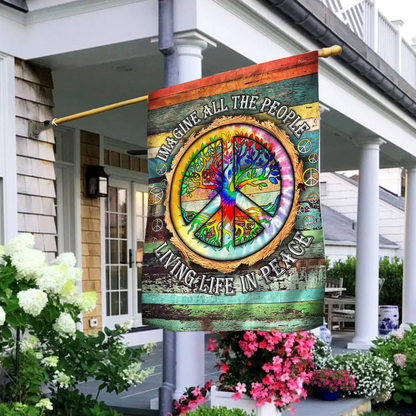 🌈 Peace Sign Hippie Flag – “Imagine” Quote Banner ✨