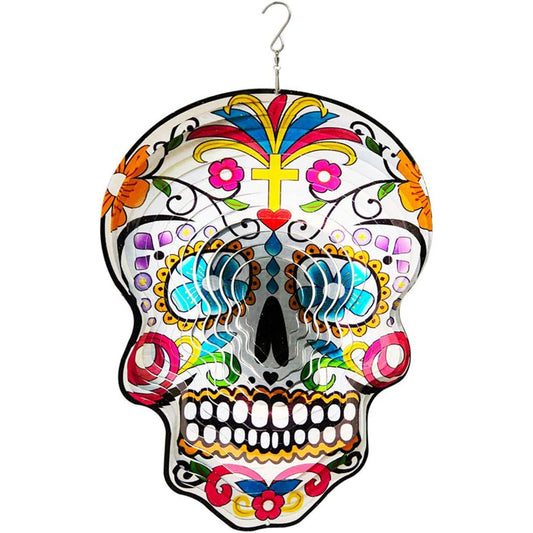 🔥 Summer Sale: 12″ Sugar Skull Wind Spinner – Metal Garden Ornament 💀🌬️