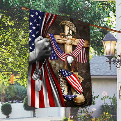 U.S. Veteran Memorial Flag with Christian Cross ✝️