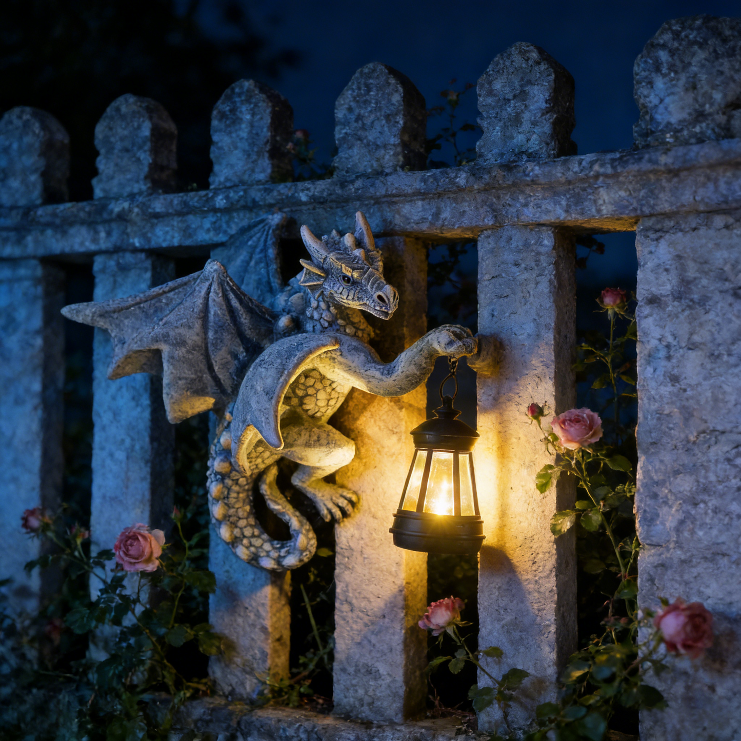 Mythical Garden Guardians – Dragon Lantern & Gargoyle Statue