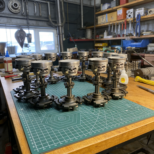 Custom Piston Skull Sculpture on Gear Base.