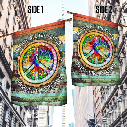 🌈 Peace Sign Hippie Flag – “Imagine” Quote Banner ✨