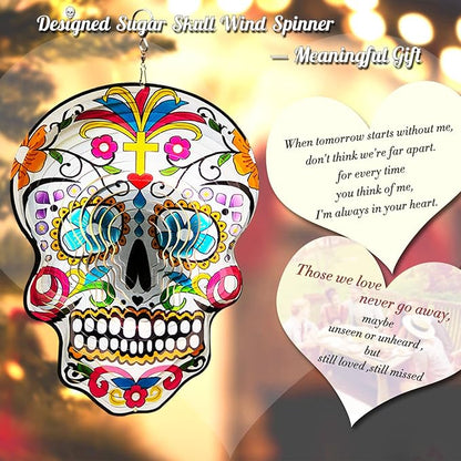 🔥 Summer Sale: 12″ Sugar Skull Wind Spinner – Metal Garden Ornament 💀🌬️