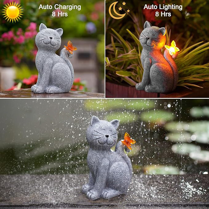 🌼 Handcrafted Solar Garden Cat 🐾 – Whimsical Outdoor Decoration