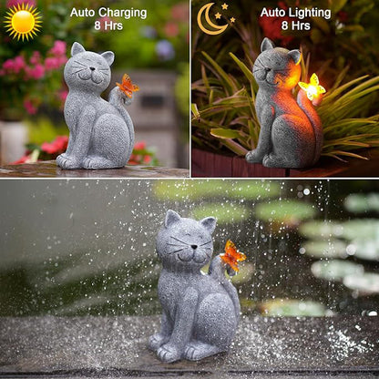 🌼 Handcrafted Solar Garden Cat 🐾 – Whimsical Outdoor Decoration
