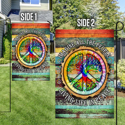 🌈 Peace Sign Hippie Flag – “Imagine” Quote Banner ✨