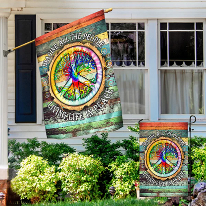 🌈 Peace Sign Hippie Flag – “Imagine” Quote Banner ✨