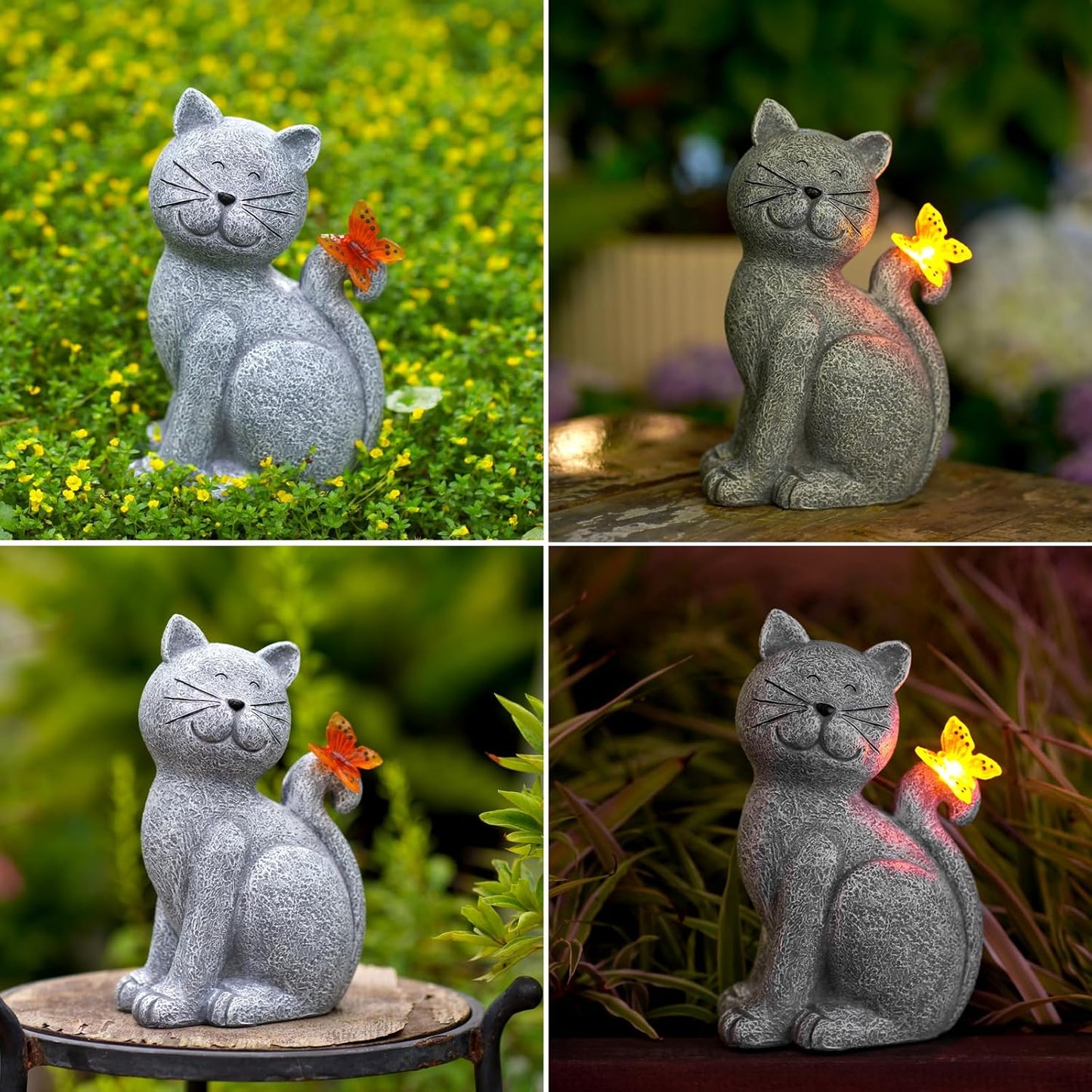 🌼 Handcrafted Solar Garden Cat 🐾 – Whimsical Outdoor Decoration