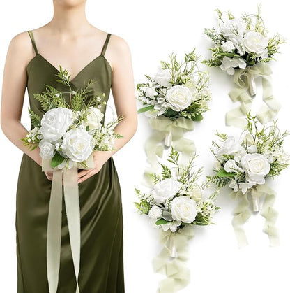 Artificial Flowers Burgundy & Navy Blue Bridesmaid Bouquet Set of 4