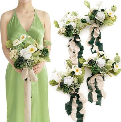 Artificial Flowers Burgundy & Navy Blue Bridesmaid Bouquet Set of 4