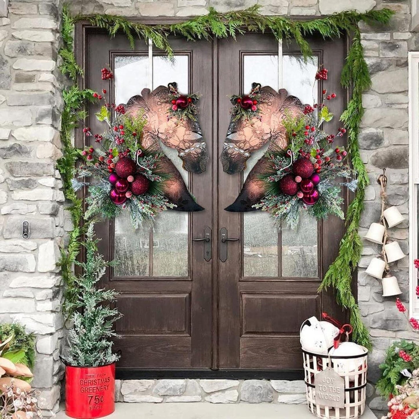 🌲 Equestrian Christmas Horse Wreath 🐎 - Single, Twin Set & Family Savings Bundle