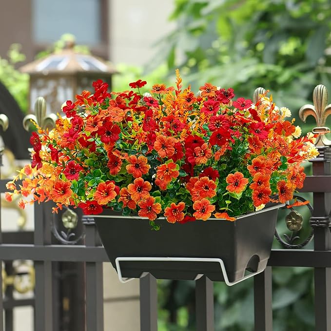 💐12PCS Artificial UV-resistant flowers: suitable for patios, porches and balconies-Orange