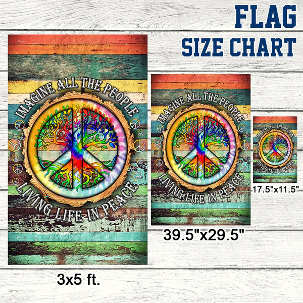 🌈 Peace Sign Hippie Flag – “Imagine” Quote Banner ✨