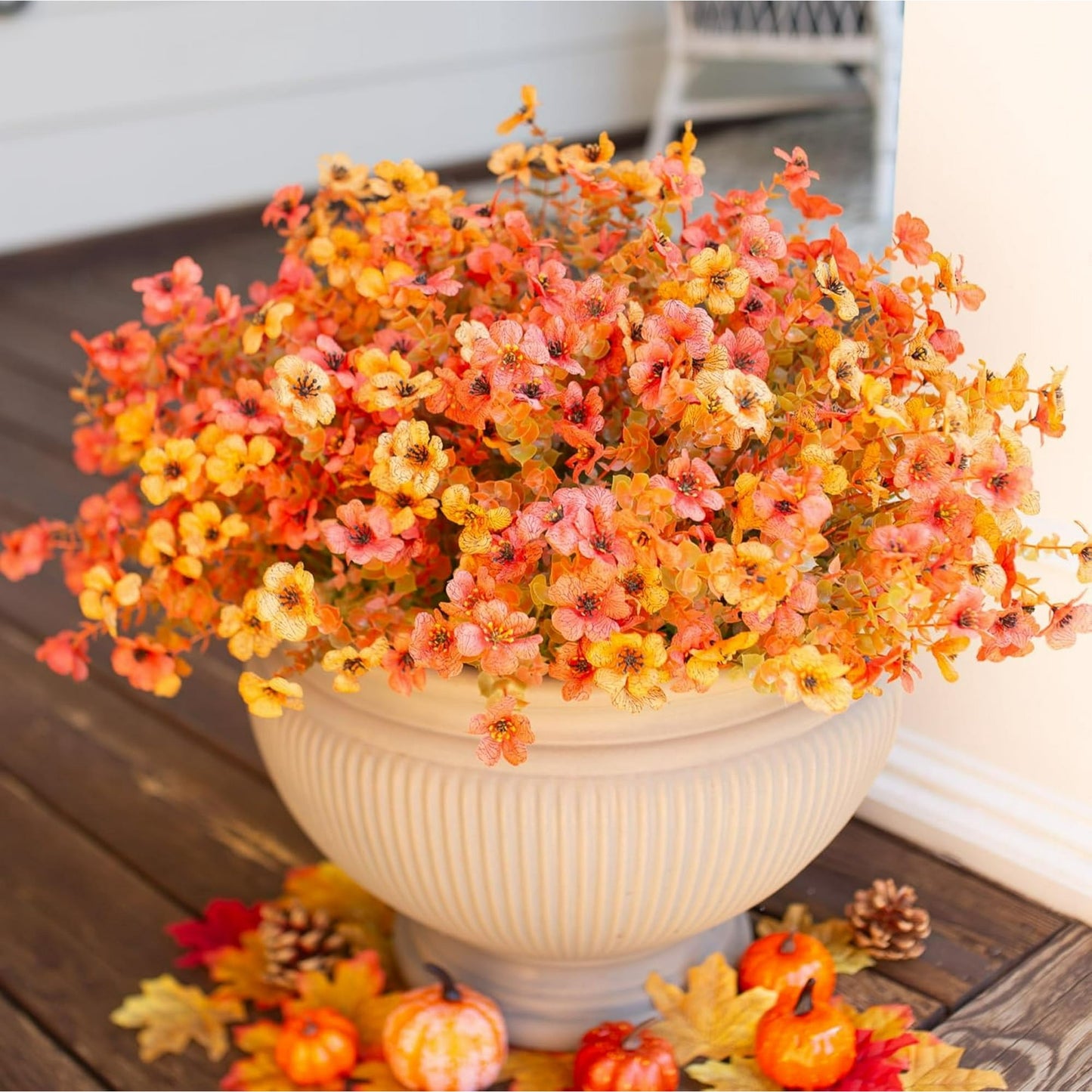 💐12PCS Artificial UV-resistant flowers: suitable for patios, porches and balconies-F Orange Yellow