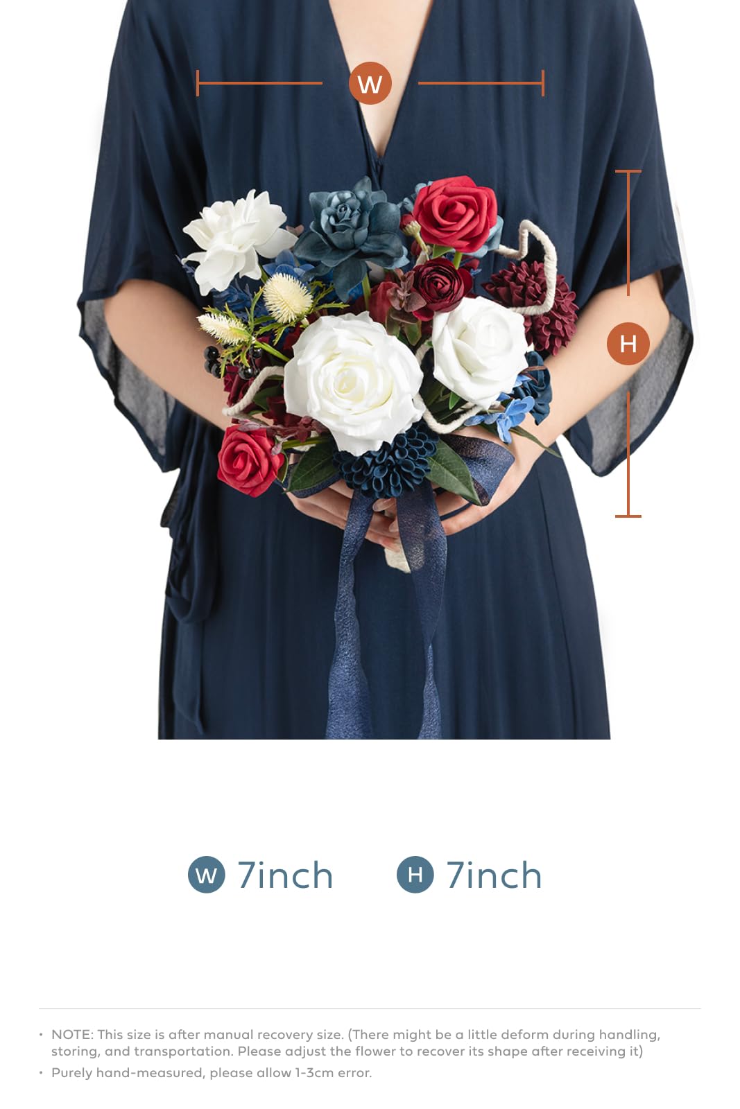 Artificial Flowers Burgundy & Navy Blue Bridesmaid Bouquet Set of 4