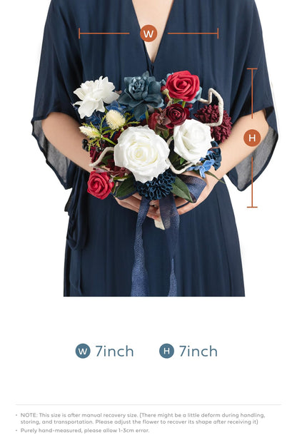 Artificial Flowers Burgundy & Navy Blue Bridesmaid Bouquet Set of 4