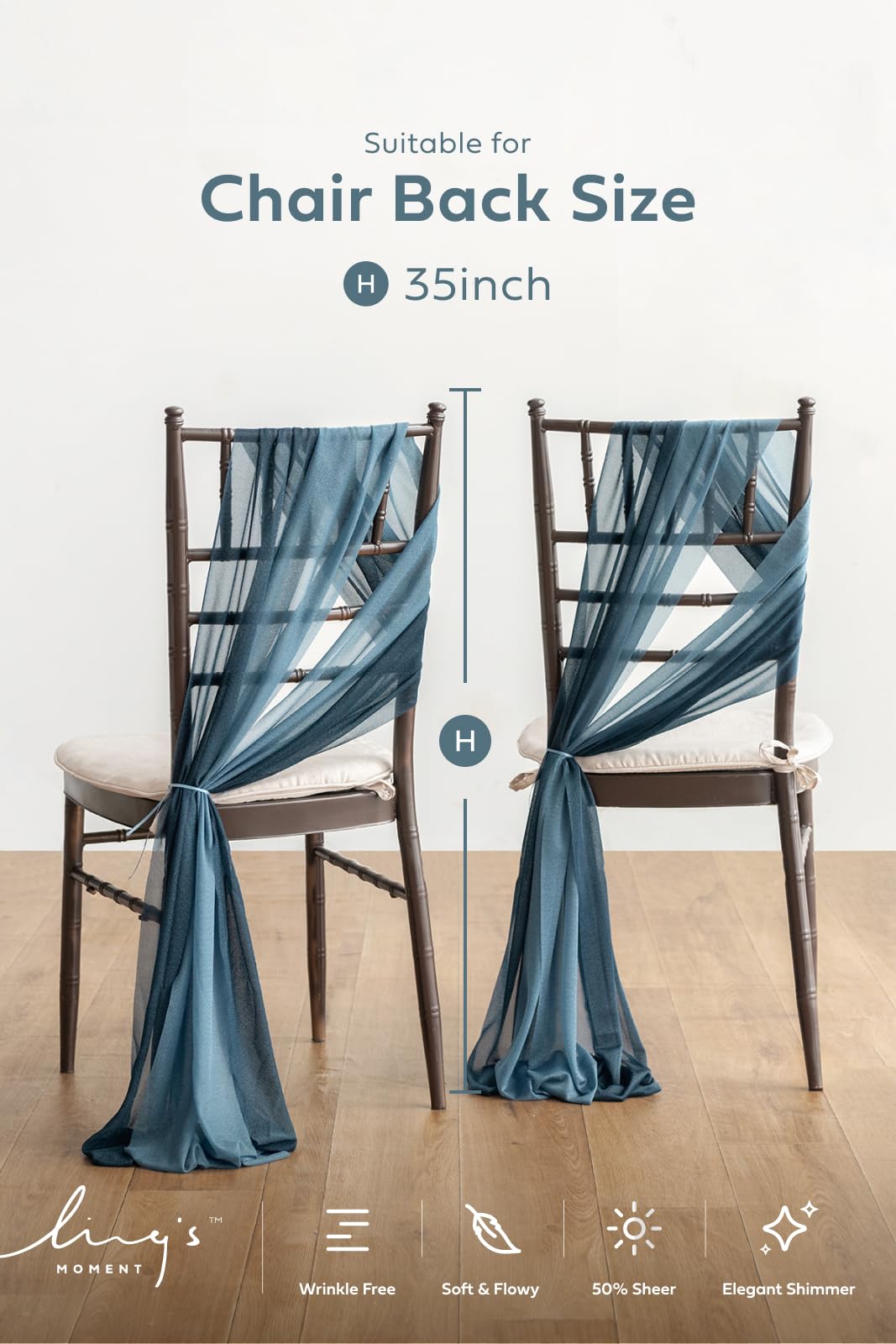 Wedding Chiffon Chair Sashes Cover Aisle Decorations Draping Fabric Wrinkle-Free with Tie