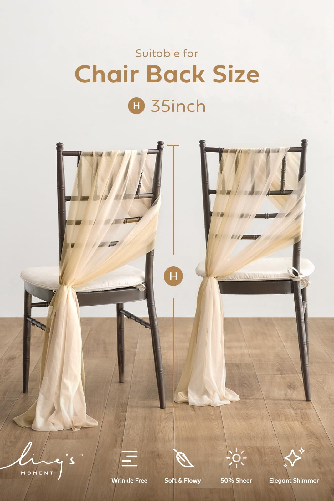 Wedding Chiffon Chair Sashes Cover Aisle Decorations Draping Fabric Wrinkle-Free with Tie