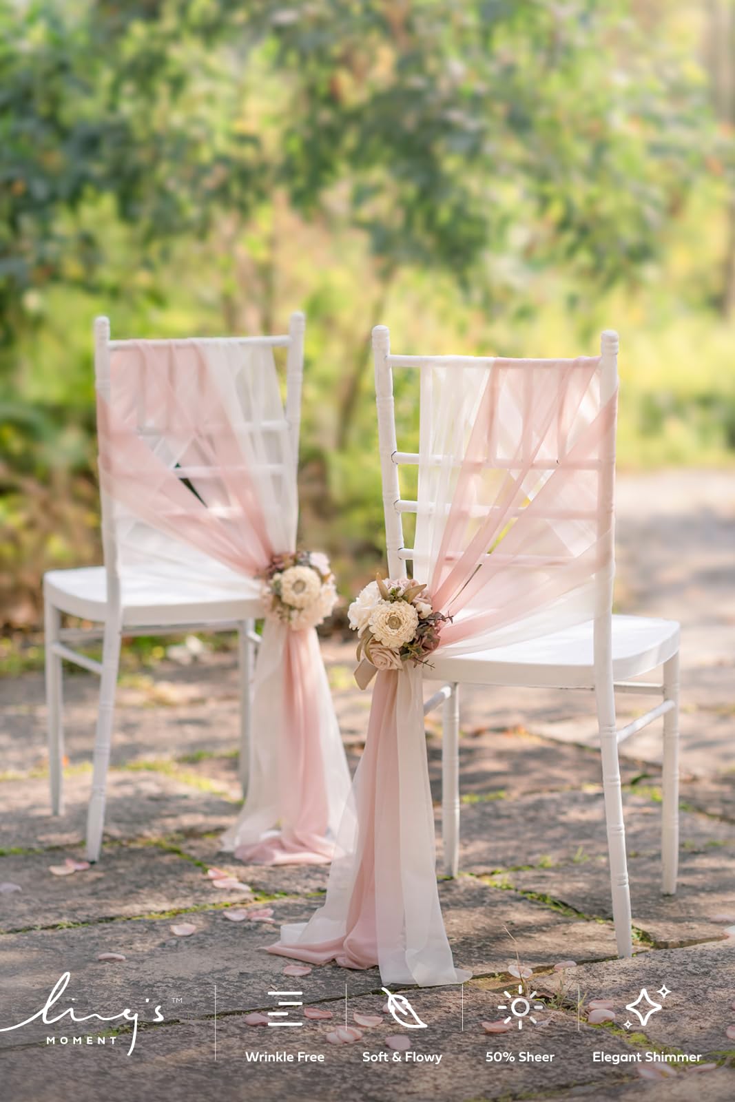 Wedding Chiffon Chair Sashes Cover Aisle Decorations Draping Fabric Wrinkle-Free with Tie