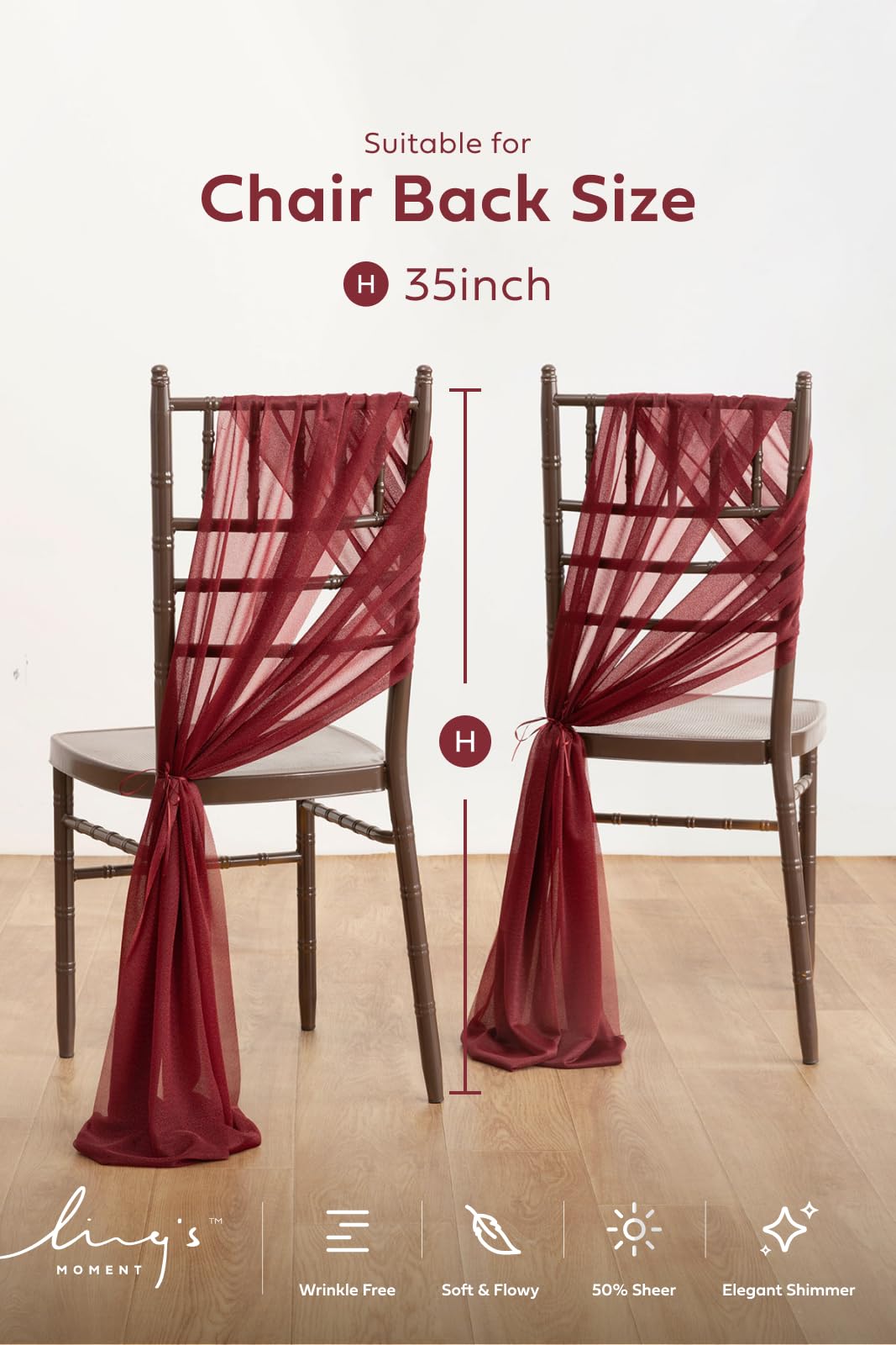 Wedding Chiffon Chair Sashes Cover Aisle Decorations Draping Fabric Wrinkle-Free with Tie