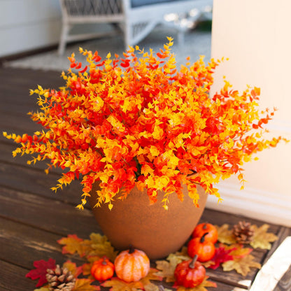 💐12PCS Artificial UV-resistant flowers: suitable for patios, porches and balconies-Orange Eucalyptus