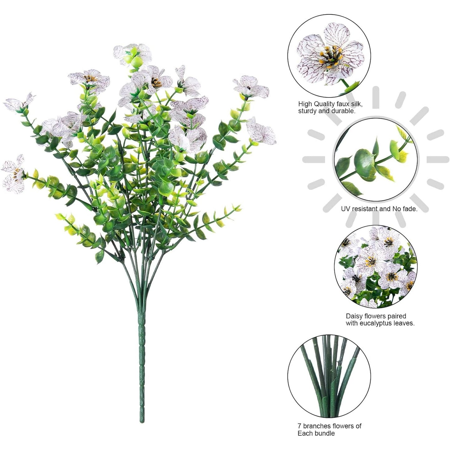 💐12PCS Artificial UV-resistant flowers: suitable for patios, porches and balconies-Creamy White