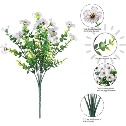 💐12PCS Artificial UV-resistant flowers: suitable for patios, porches and balconies-Creamy White